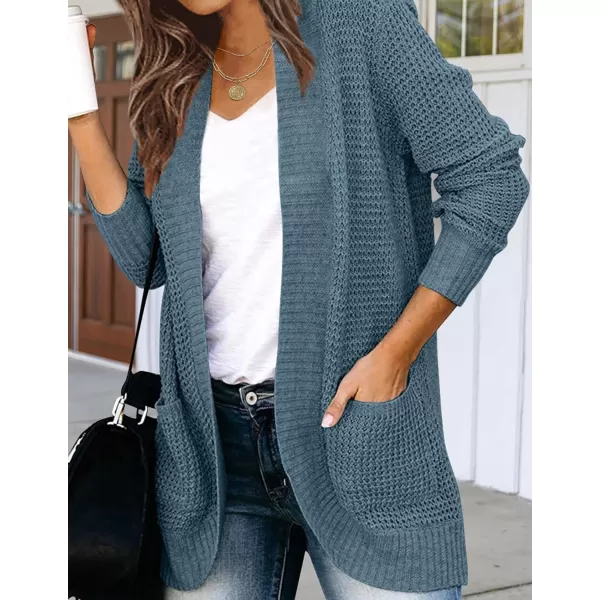 imageZESICA Womens 2023 Fall Winter Long Sleeve Open Front Casual Lightweight Soft Knit Cardigan Sweater OuterwearDustyblue