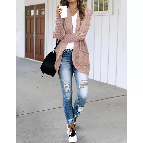 imageZESICA Womens 2023 Fall Winter Long Sleeve Open Front Casual Lightweight Soft Knit Cardigan Sweater OuterwearDustypink