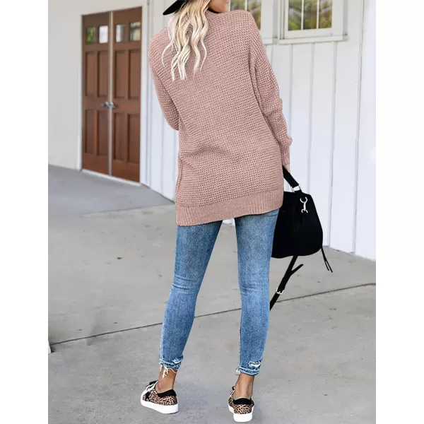imageZESICA Womens 2023 Fall Winter Long Sleeve Open Front Casual Lightweight Soft Knit Cardigan Sweater OuterwearDustypink