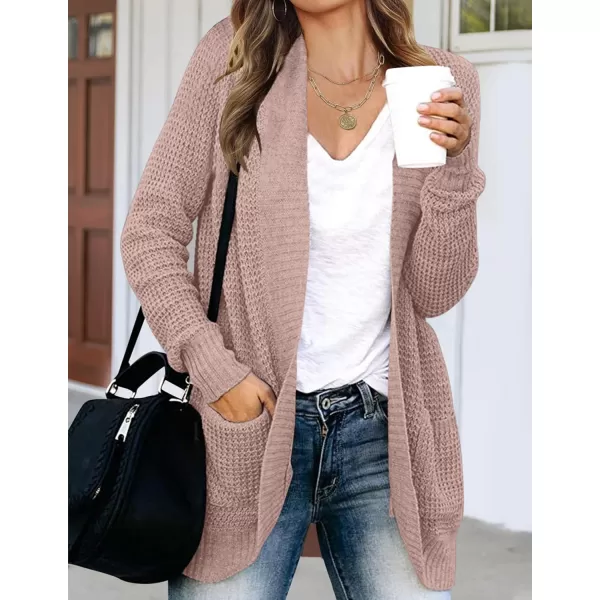 imageZESICA Womens 2023 Fall Winter Long Sleeve Open Front Casual Lightweight Soft Knit Cardigan Sweater OuterwearDustypink