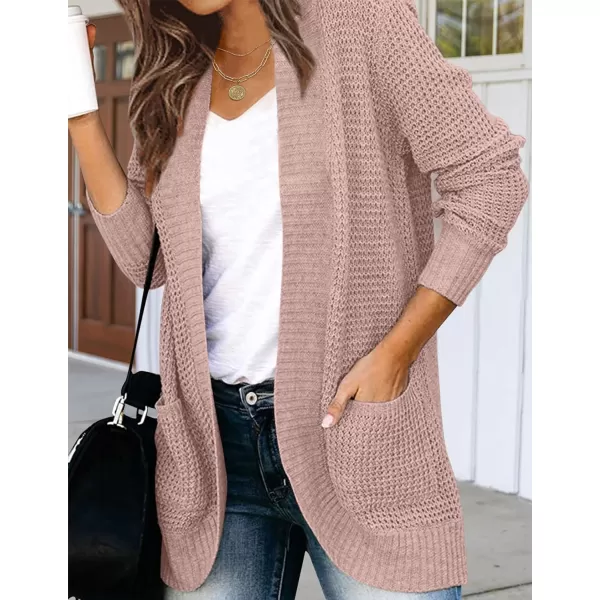 imageZESICA Womens 2023 Fall Winter Long Sleeve Open Front Casual Lightweight Soft Knit Cardigan Sweater OuterwearDustypink
