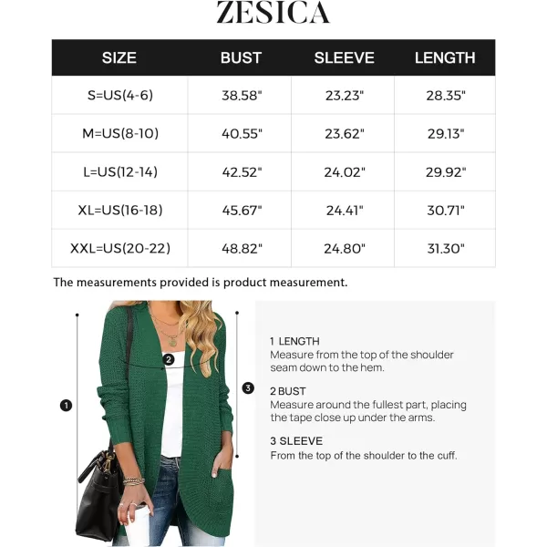 imageZESICA Womens 2023 Fall Winter Long Sleeve Open Front Casual Lightweight Soft Knit Cardigan Sweater OuterwearForestgreen