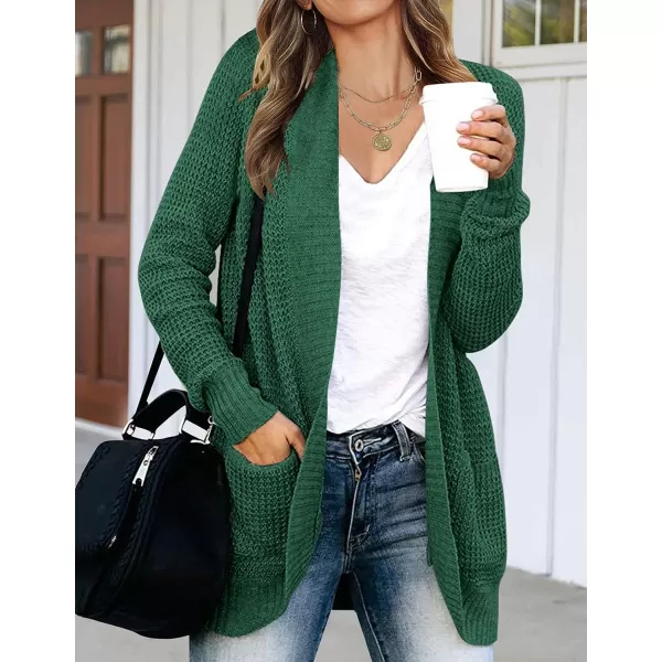 imageZESICA Womens 2023 Fall Winter Long Sleeve Open Front Casual Lightweight Soft Knit Cardigan Sweater OuterwearForestgreen