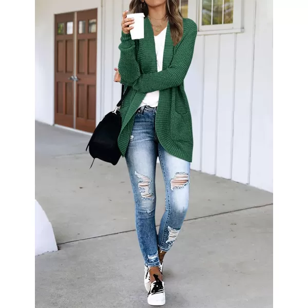 imageZESICA Womens 2023 Fall Winter Long Sleeve Open Front Casual Lightweight Soft Knit Cardigan Sweater OuterwearForestgreen