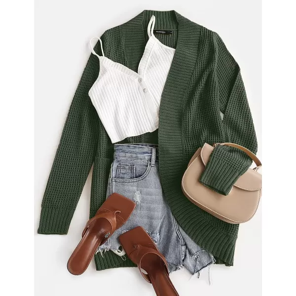 imageZESICA Womens 2023 Fall Winter Long Sleeve Open Front Casual Lightweight Soft Knit Cardigan Sweater OuterwearGreen