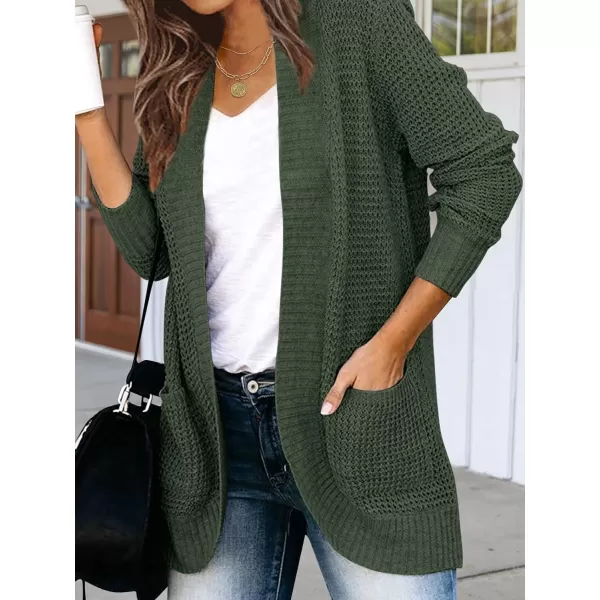 imageZESICA Womens 2023 Fall Winter Long Sleeve Open Front Casual Lightweight Soft Knit Cardigan Sweater OuterwearGreen