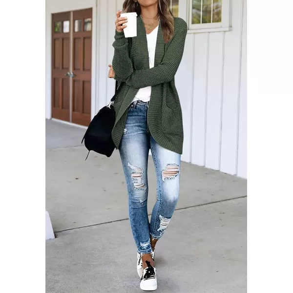 imageZESICA Womens 2023 Fall Winter Long Sleeve Open Front Casual Lightweight Soft Knit Cardigan Sweater OuterwearGreen