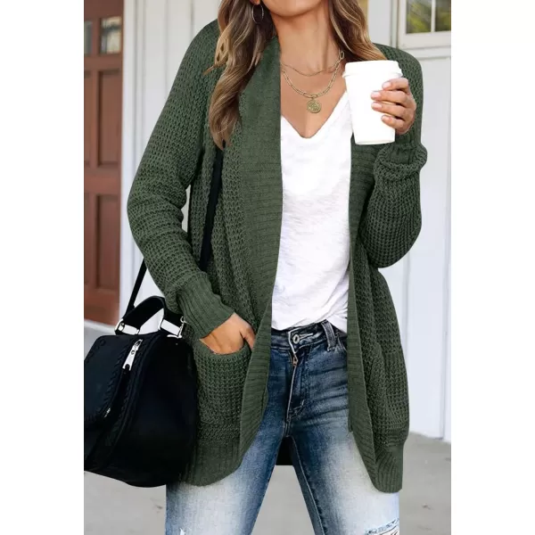 imageZESICA Womens 2023 Fall Winter Long Sleeve Open Front Casual Lightweight Soft Knit Cardigan Sweater OuterwearGreen