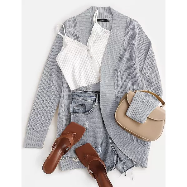 imageZESICA Womens 2023 Fall Winter Long Sleeve Open Front Casual Lightweight Soft Knit Cardigan Sweater OuterwearGrey