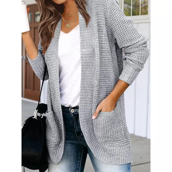 imageZESICA Womens 2023 Fall Winter Long Sleeve Open Front Casual Lightweight Soft Knit Cardigan Sweater OuterwearGrey