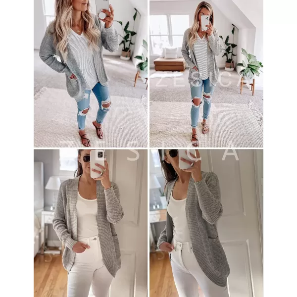 imageZESICA Womens 2023 Fall Winter Long Sleeve Open Front Casual Lightweight Soft Knit Cardigan Sweater OuterwearGrey