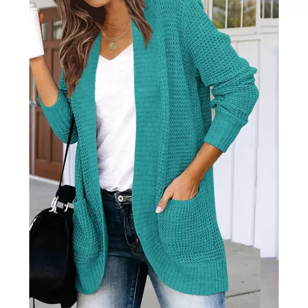 imageZESICA Womens 2023 Fall Winter Long Sleeve Open Front Casual Lightweight Soft Knit Cardigan Sweater OuterwearLakegreen