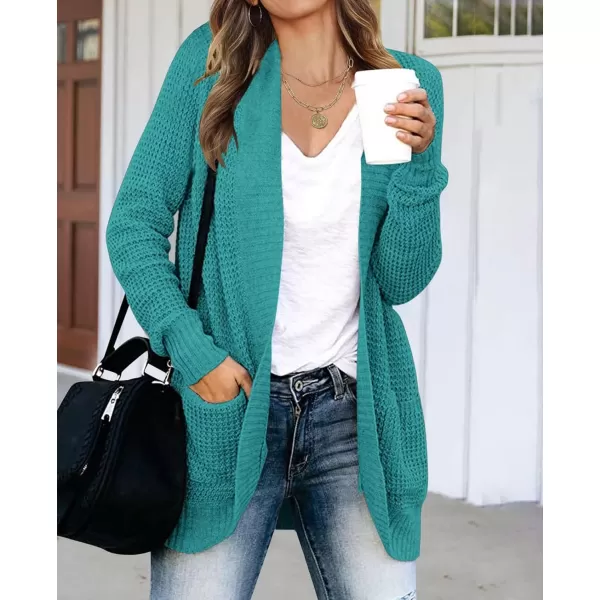 imageZESICA Womens 2023 Fall Winter Long Sleeve Open Front Casual Lightweight Soft Knit Cardigan Sweater OuterwearLakegreen