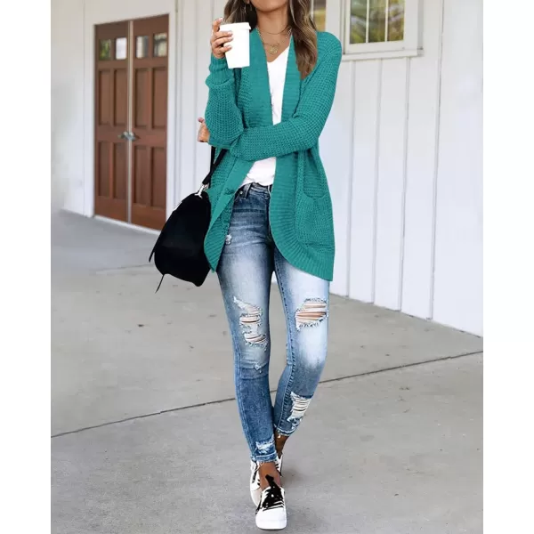 imageZESICA Womens 2023 Fall Winter Long Sleeve Open Front Casual Lightweight Soft Knit Cardigan Sweater OuterwearLakegreen