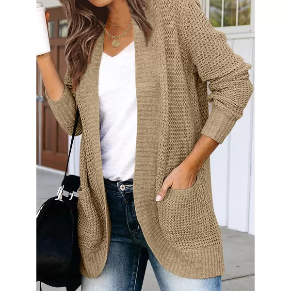 imageZESICA Womens 2023 Fall Winter Long Sleeve Open Front Casual Lightweight Soft Knit Cardigan Sweater OuterwearLightkhaki