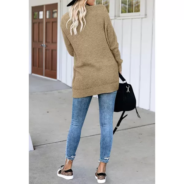 imageZESICA Womens 2023 Fall Winter Long Sleeve Open Front Casual Lightweight Soft Knit Cardigan Sweater OuterwearLightkhaki