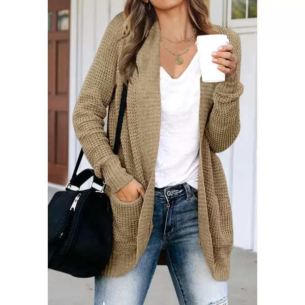 imageZESICA Womens 2023 Fall Winter Long Sleeve Open Front Casual Lightweight Soft Knit Cardigan Sweater OuterwearLightkhaki