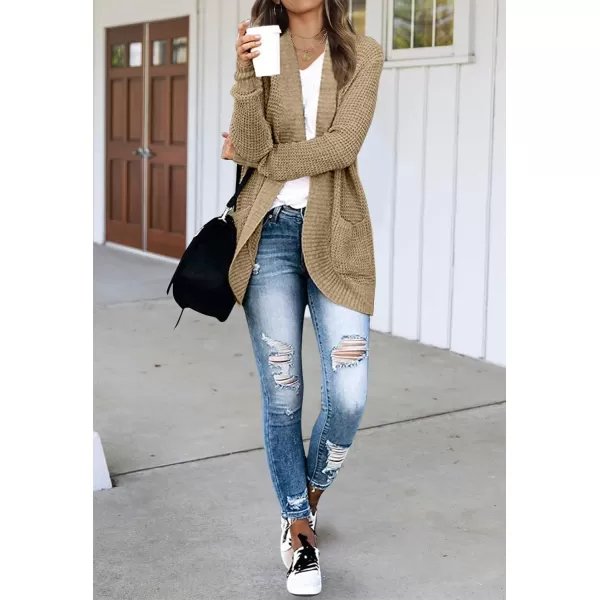 imageZESICA Womens 2023 Fall Winter Long Sleeve Open Front Casual Lightweight Soft Knit Cardigan Sweater OuterwearLightkhaki