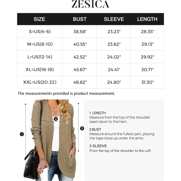 imageZESICA Womens 2023 Fall Winter Long Sleeve Open Front Casual Lightweight Soft Knit Cardigan Sweater OuterwearLightkhaki
