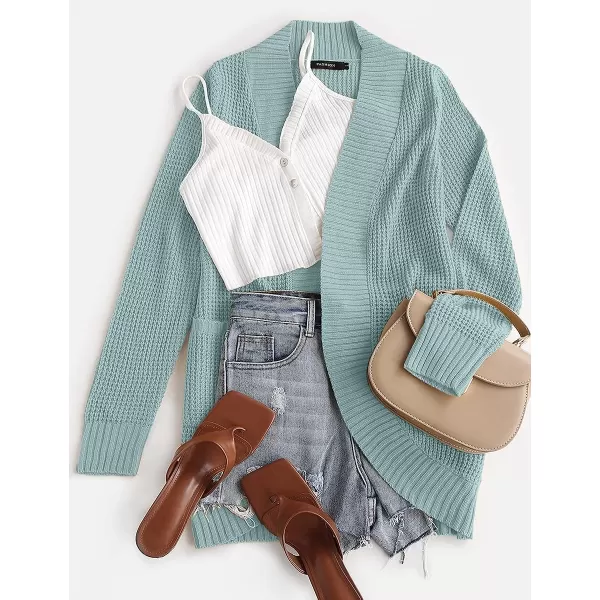 imageZESICA Womens 2023 Fall Winter Long Sleeve Open Front Casual Lightweight Soft Knit Cardigan Sweater OuterwearMint