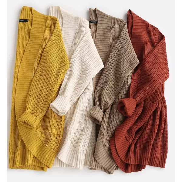 imageZESICA Womens 2023 Fall Winter Long Sleeve Open Front Casual Lightweight Soft Knit Cardigan Sweater OuterwearMustard