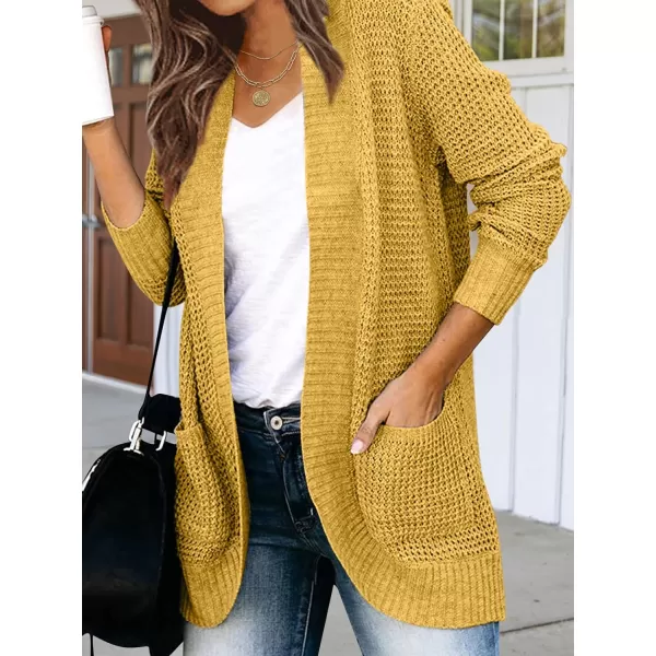 imageZESICA Womens 2023 Fall Winter Long Sleeve Open Front Casual Lightweight Soft Knit Cardigan Sweater OuterwearMustard