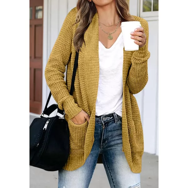 imageZESICA Womens 2023 Fall Winter Long Sleeve Open Front Casual Lightweight Soft Knit Cardigan Sweater OuterwearMustard