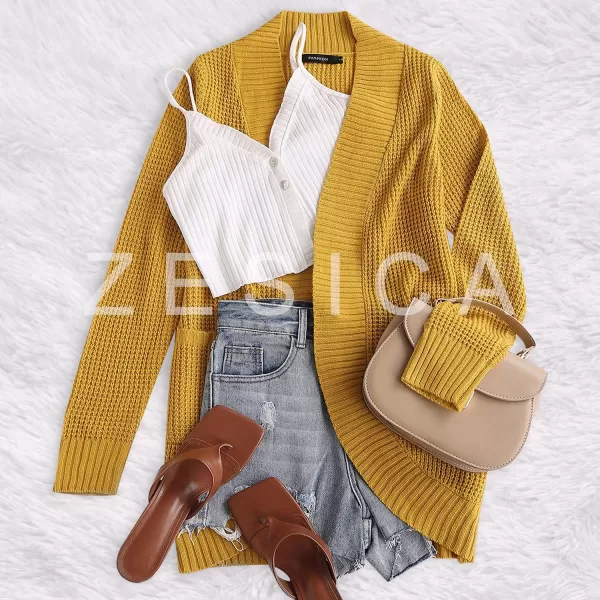 imageZESICA Womens 2023 Fall Winter Long Sleeve Open Front Casual Lightweight Soft Knit Cardigan Sweater OuterwearMustard