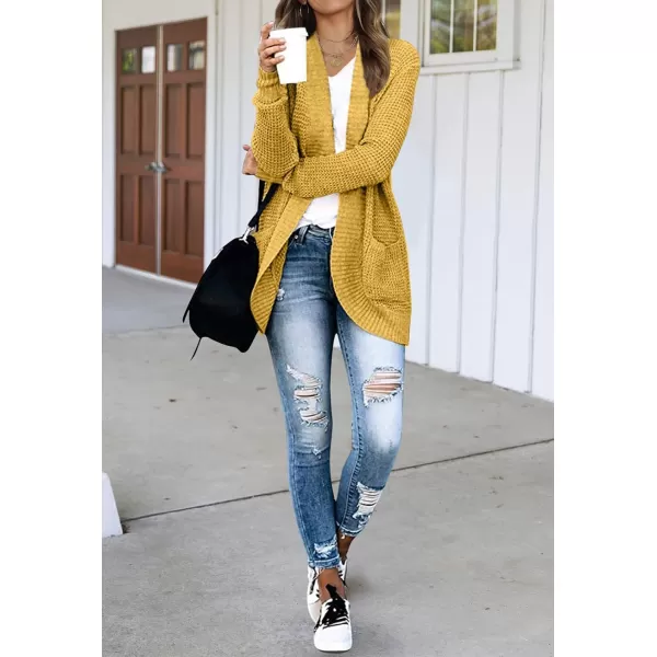 imageZESICA Womens 2023 Fall Winter Long Sleeve Open Front Casual Lightweight Soft Knit Cardigan Sweater OuterwearMustard