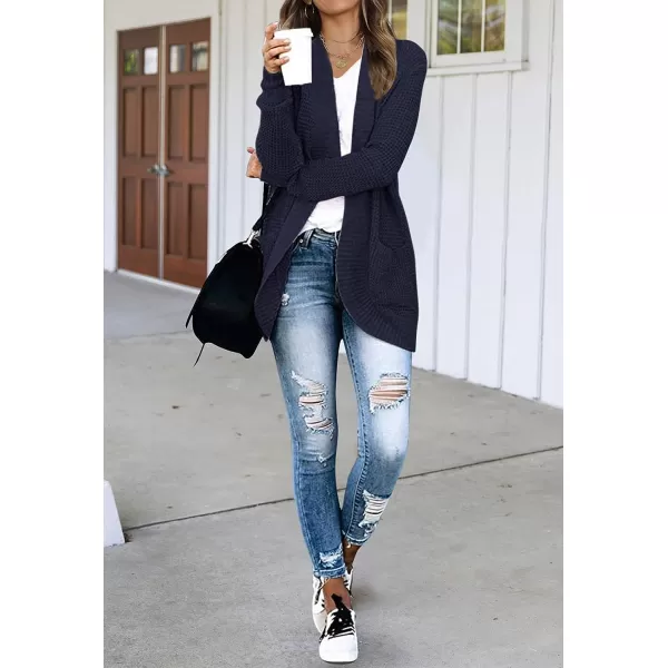 imageZESICA Womens 2023 Fall Winter Long Sleeve Open Front Casual Lightweight Soft Knit Cardigan Sweater OuterwearNavy