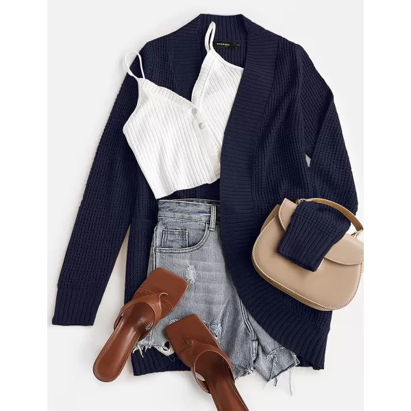 imageZESICA Womens 2023 Fall Winter Long Sleeve Open Front Casual Lightweight Soft Knit Cardigan Sweater OuterwearNavy