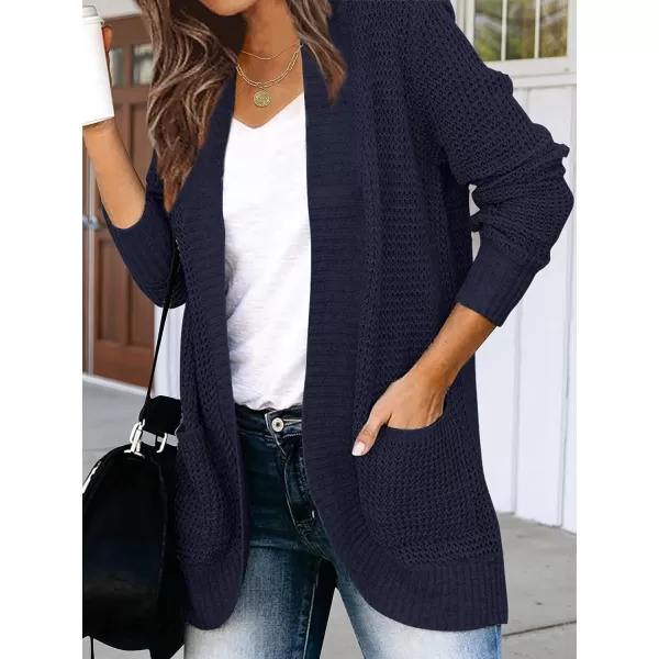 imageZESICA Womens 2023 Fall Winter Long Sleeve Open Front Casual Lightweight Soft Knit Cardigan Sweater OuterwearNavy