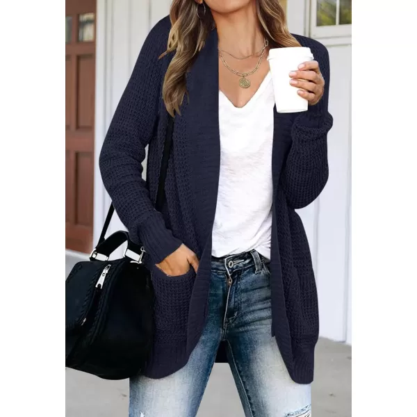 imageZESICA Womens 2023 Fall Winter Long Sleeve Open Front Casual Lightweight Soft Knit Cardigan Sweater OuterwearNavy