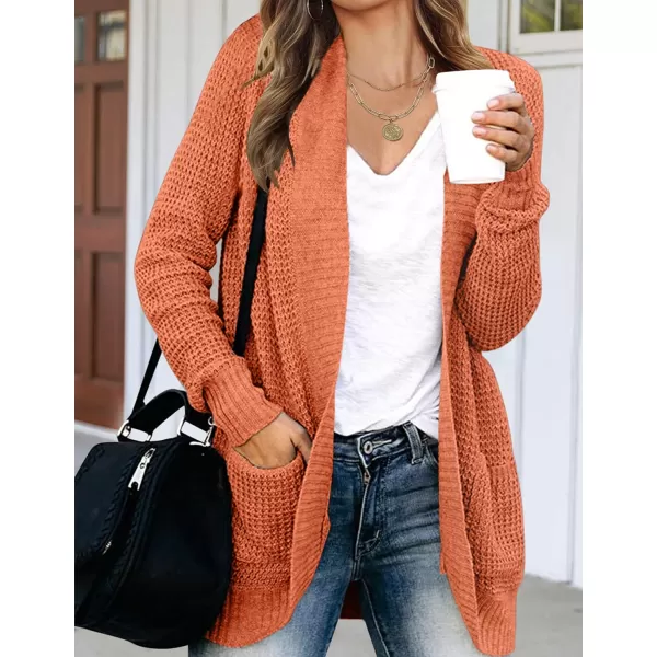 imageZESICA Womens 2023 Fall Winter Long Sleeve Open Front Casual Lightweight Soft Knit Cardigan Sweater OuterwearOrange