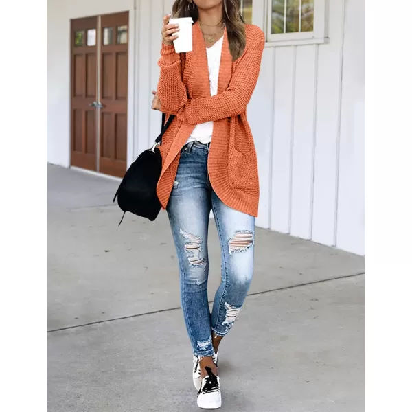 imageZESICA Womens 2023 Fall Winter Long Sleeve Open Front Casual Lightweight Soft Knit Cardigan Sweater OuterwearOrange