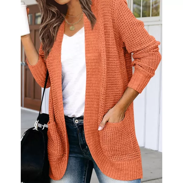 imageZESICA Womens 2023 Fall Winter Long Sleeve Open Front Casual Lightweight Soft Knit Cardigan Sweater OuterwearOrange