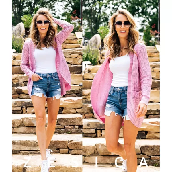 imageZESICA Womens 2023 Fall Winter Long Sleeve Open Front Casual Lightweight Soft Knit Cardigan Sweater OuterwearPinkpurple