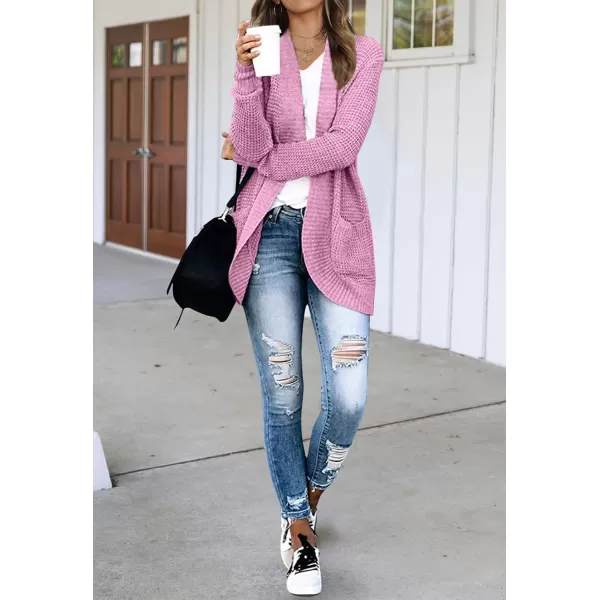 imageZESICA Womens 2023 Fall Winter Long Sleeve Open Front Casual Lightweight Soft Knit Cardigan Sweater OuterwearPinkpurple