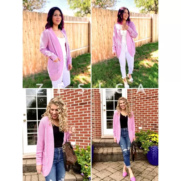 imageZESICA Womens 2023 Fall Winter Long Sleeve Open Front Casual Lightweight Soft Knit Cardigan Sweater OuterwearPinkpurple