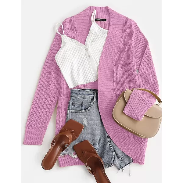 imageZESICA Womens 2023 Fall Winter Long Sleeve Open Front Casual Lightweight Soft Knit Cardigan Sweater OuterwearPinkpurple