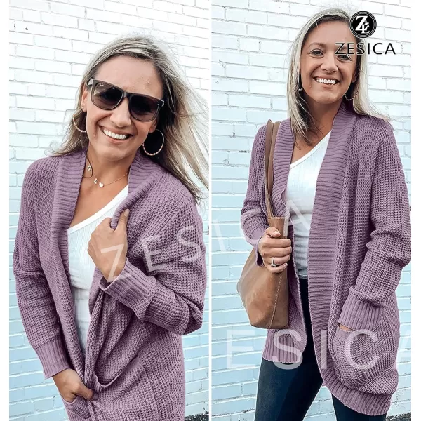 imageZESICA Womens 2023 Fall Winter Long Sleeve Open Front Casual Lightweight Soft Knit Cardigan Sweater OuterwearPurple