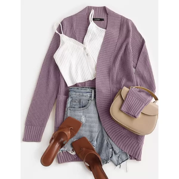 imageZESICA Womens 2023 Fall Winter Long Sleeve Open Front Casual Lightweight Soft Knit Cardigan Sweater OuterwearPurple