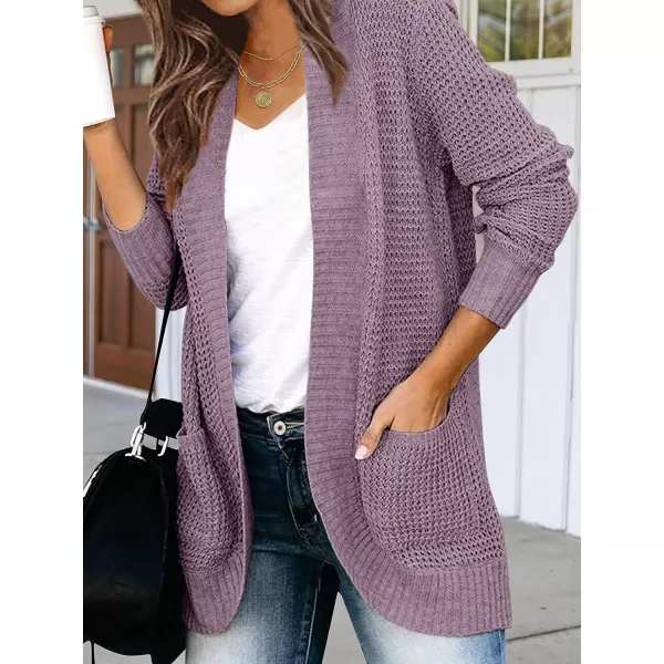 imageZESICA Womens 2023 Fall Winter Long Sleeve Open Front Casual Lightweight Soft Knit Cardigan Sweater OuterwearPurple