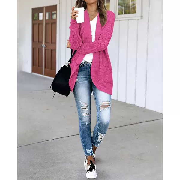imageZESICA Womens 2023 Fall Winter Long Sleeve Open Front Casual Lightweight Soft Knit Cardigan Sweater OuterwearRose