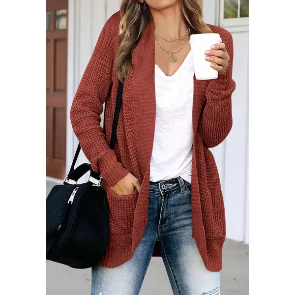 imageZESICA Womens 2023 Fall Winter Long Sleeve Open Front Casual Lightweight Soft Knit Cardigan Sweater OuterwearRust