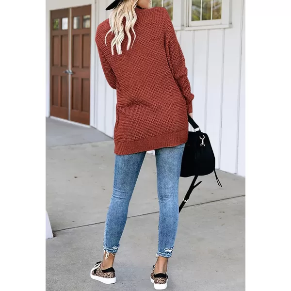 imageZESICA Womens 2023 Fall Winter Long Sleeve Open Front Casual Lightweight Soft Knit Cardigan Sweater OuterwearRust