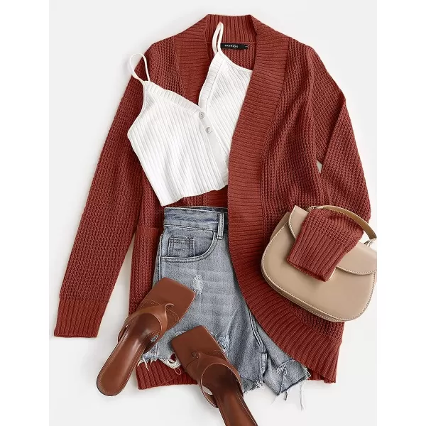 imageZESICA Womens 2023 Fall Winter Long Sleeve Open Front Casual Lightweight Soft Knit Cardigan Sweater OuterwearRust