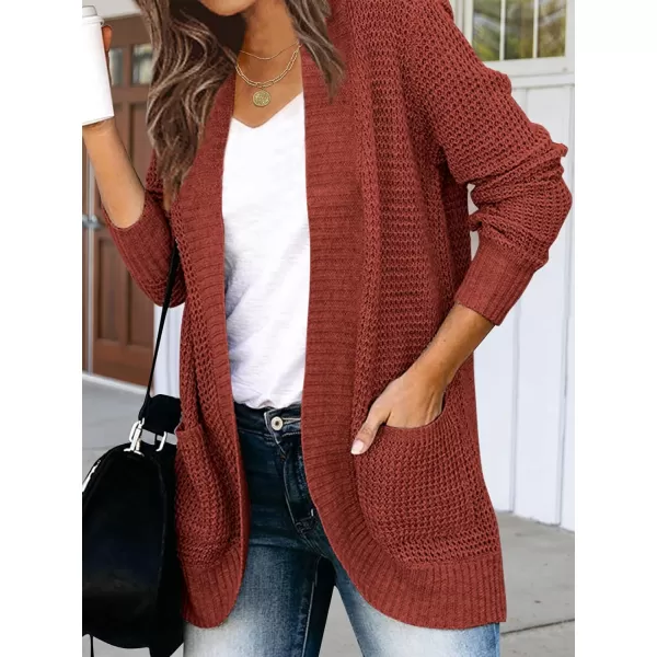 imageZESICA Womens 2023 Fall Winter Long Sleeve Open Front Casual Lightweight Soft Knit Cardigan Sweater OuterwearRust