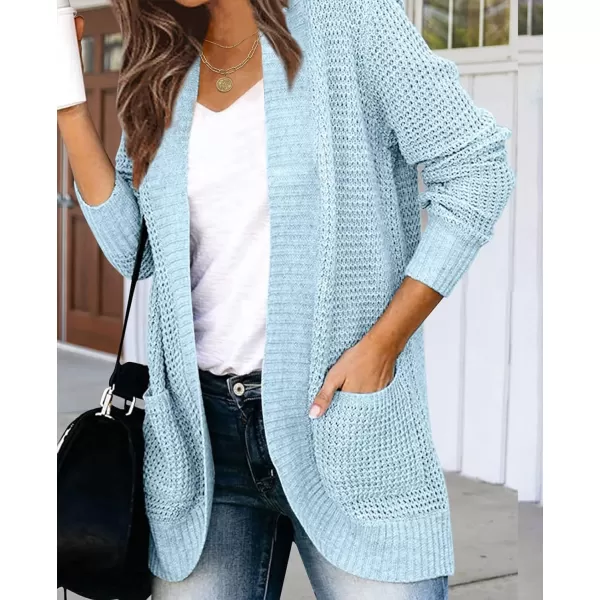 imageZESICA Womens 2023 Fall Winter Long Sleeve Open Front Casual Lightweight Soft Knit Cardigan Sweater OuterwearSkyblue