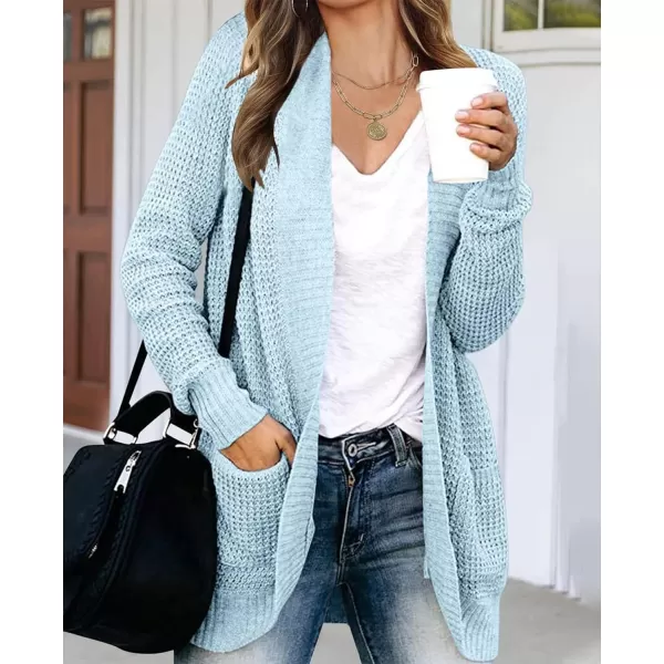 imageZESICA Womens 2023 Fall Winter Long Sleeve Open Front Casual Lightweight Soft Knit Cardigan Sweater OuterwearSkyblue